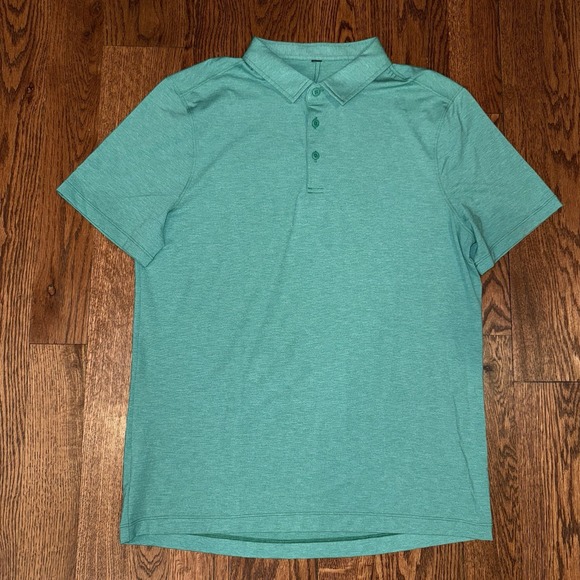 Lululemon Evolution Short Sleeve Polo Shirt Men's Large Green Performance - Picture 2 of 5